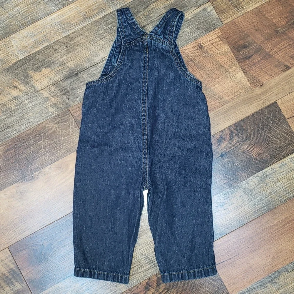 Carter's Medium Wash Blue Overalls with Embroidered Dinosaur, Size 9 Months